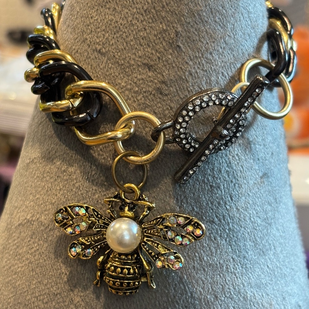 Gold and Black Bee Charm Bracelet